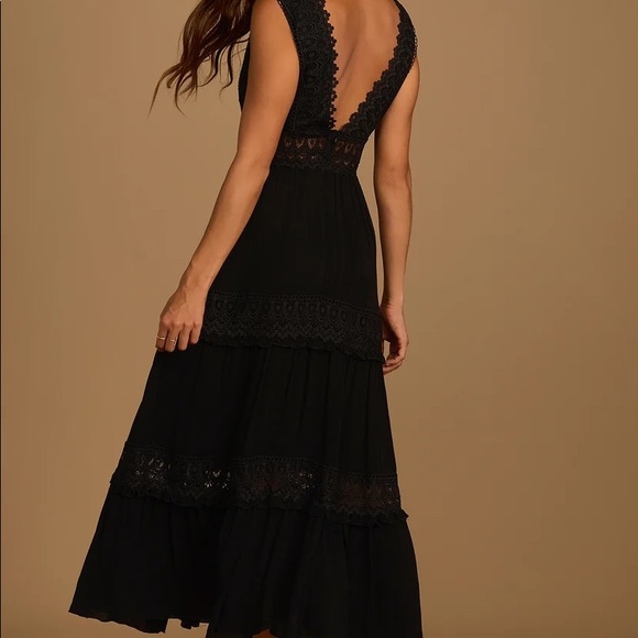 Lulus Black Crochet Lace Tiered Maxi Dress - Picture 6 of 6